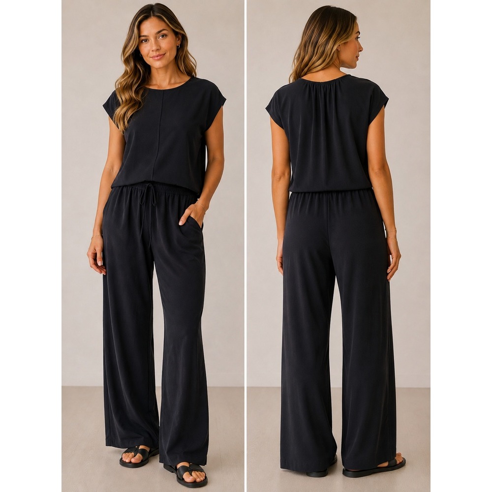 Spanx Top Womens Large Black AirEssentials Set Wide Leg Pant and Top